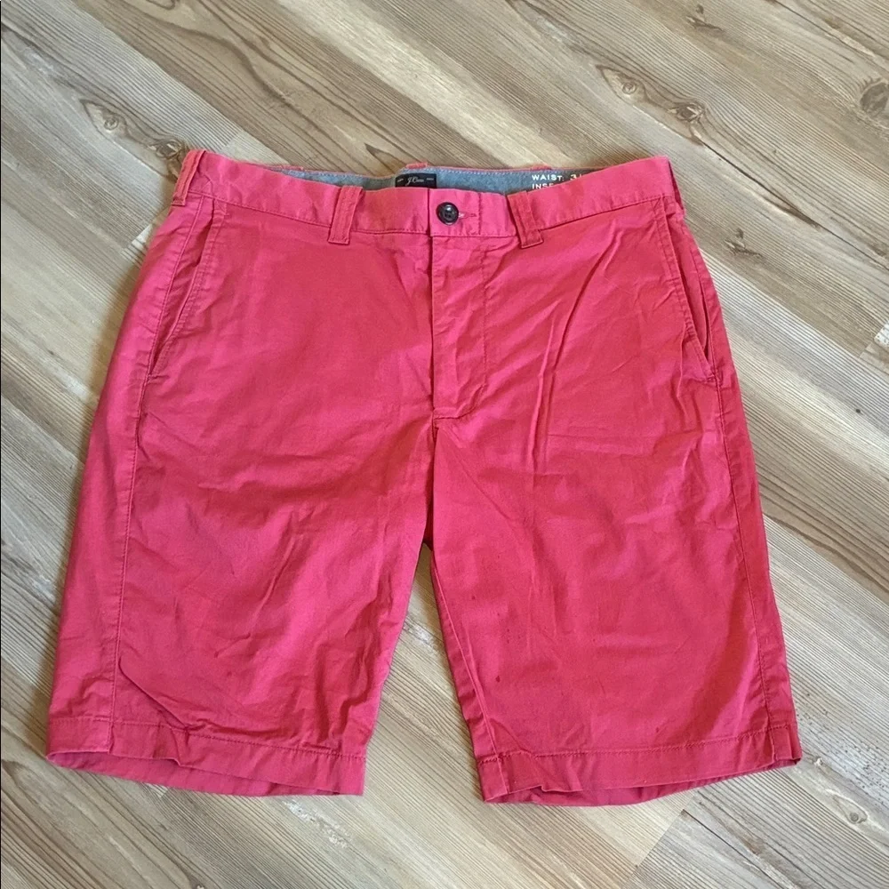 J. Crew 10” Shorts Nantucket Red Chino Flat Front Cotton Mens 31 Preppy Stretch